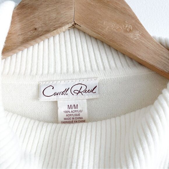 Carroll Reed Sweater Cream Side Collar Cable Detail Women's M Long Sleeved - Picture 3 of 6
